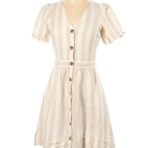 Women’s LOFT Linen Striped Knee Length Dress Size 10